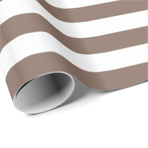 Papel De Presente Listra Marrom e Branco Taupe