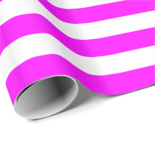 Papel De Presente Listra Rosa Magenta e Branco