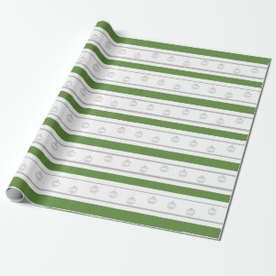 Papel De Presente Listra verde, branca, prateada com enfeites