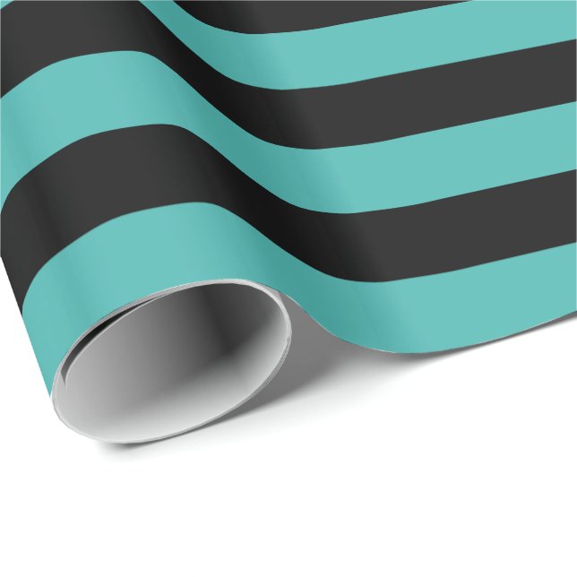 Papel De Presente Listra Verde Verdigris e Preto (Ponta do rolo)