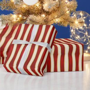 Papel De Presente Listra Vermelha Dourada – Natal Moderno
