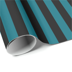 Papel De Presente Listra Vertical Azul Turquesa e Preto