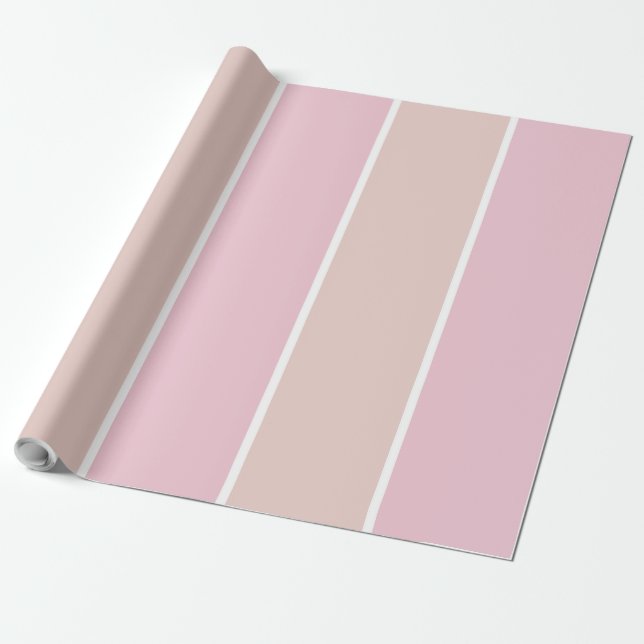 Papel De Presente Listra Vertical Rosa Suave e Bege (Desenrolado)