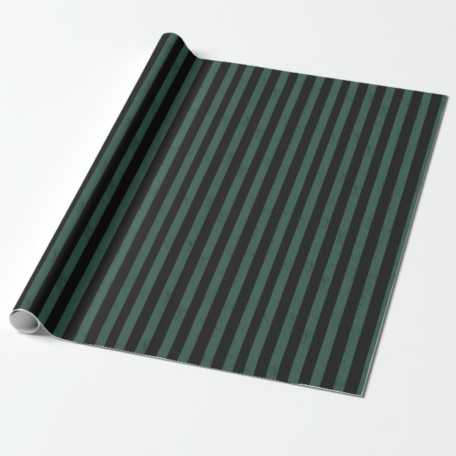 Papel De Presente Listra Vertical Verde Escuro e Preto (Desenrolado)