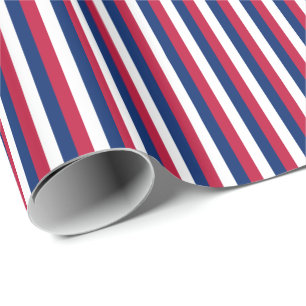 Papel De Presente Listra Vertical Vermelha, Branca e Azul