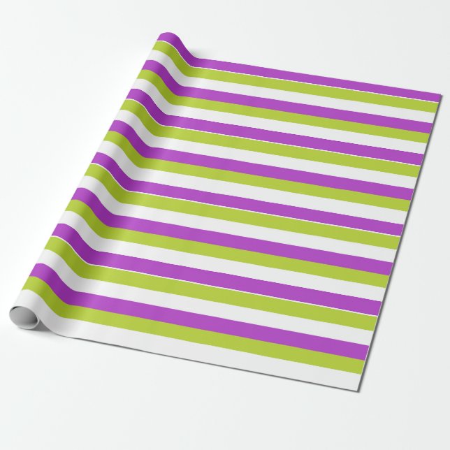 Papel De Presente Listra Vibrante Roxa e Verde Lima (Desenrolado)