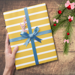 Papel De Presente Listrado Horizontal Amarelo Açafrão Branco
