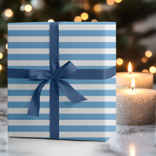Papel De Presente Listrado Horizontal Simples Branco Azul Carolina