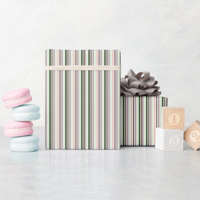Papel De Presente Listrado Verde Pêssego Bege Marrom (Chá de bebê)