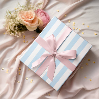 Papel De Presente Listras Azuis Claras e Brancas
