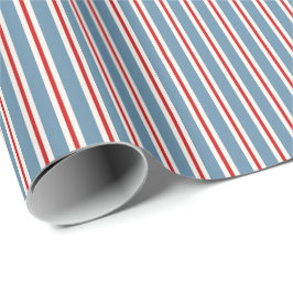 Papel De Presente Listras Azuis Clássicas com Pontos Vermelhos