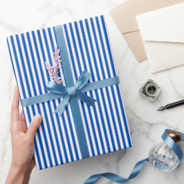 Papel De Presente Listras Azuis Safira e Brancas