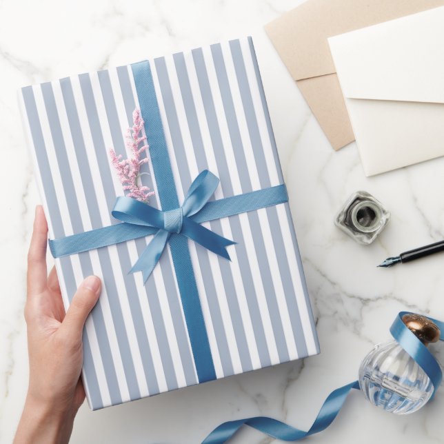 Papel De Presente Listras Brancas Azuis de Aniversário (Presentear)