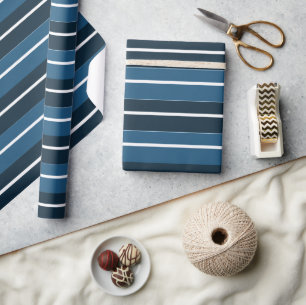 Papel De Presente Listras Brancas Azul Marinho 