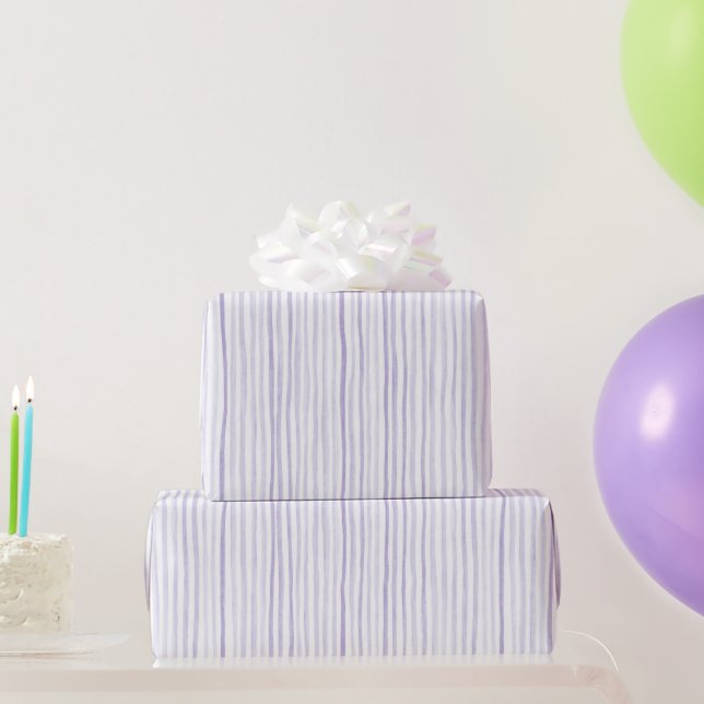 Papel De Presente Listras Brancas de Lavanda Roxa Aniversário (Presentes para festas)