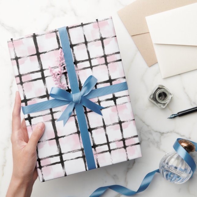 Papel De Presente Listras Brancas Pretas Rosa (Presentear)