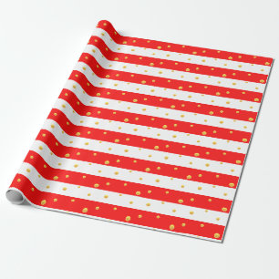 Papel De Presente Listras Brancas Vermelhas & Pontos