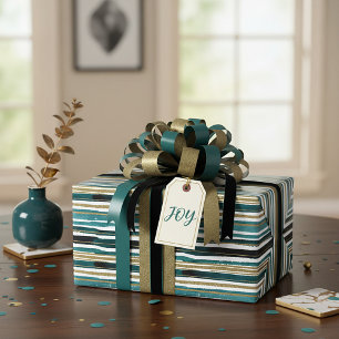 Papel De Presente Listras brilhantes verdes e douradas