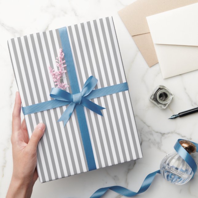 Papel De Presente Listras Cinza e Branco (Presentear)