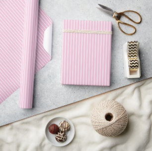 Papel De Presente Listras Clássicas Branco - Rosa Claro