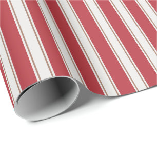 Papel De Presente Listras Clássicas de Rato Vermelho, Branco e Mocha