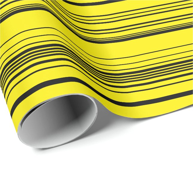 Papel De Presente Listras Complexas em Preto e Amarelo (Ponta do rolo)