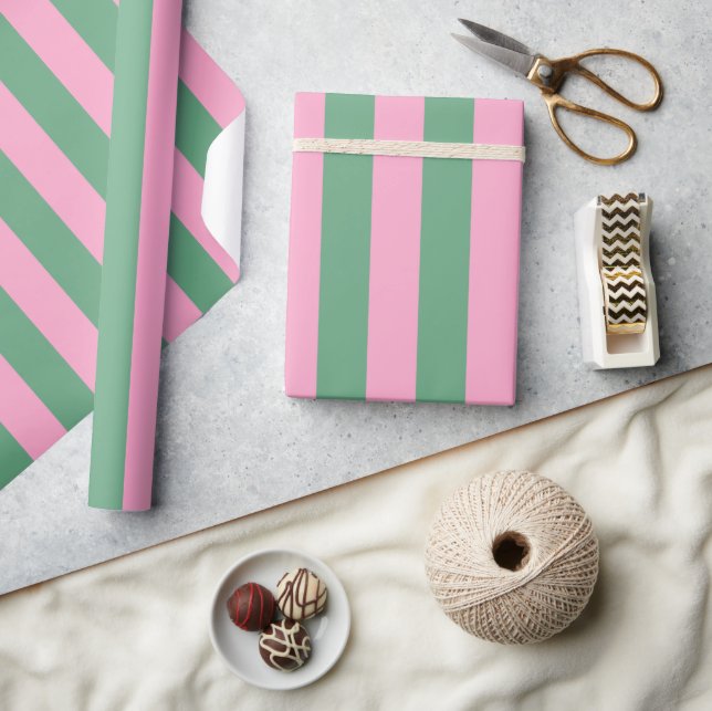 Papel De Presente Listras Cor-de-Água Rosa e Verde (Artesanato)