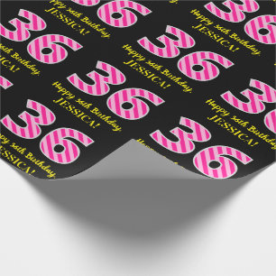 Papel De Presente Listras cor-de-rosa "36" do divertimento; 36th