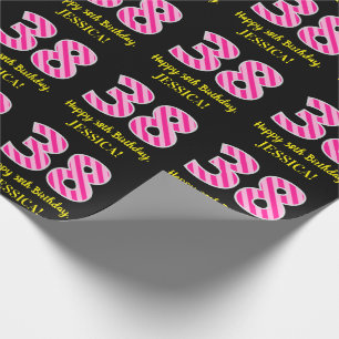 Papel De Presente Listras cor-de-rosa "38" do divertimento; 38th