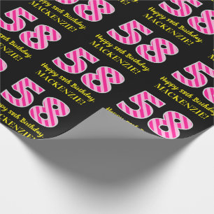 Papel De Presente Listras cor-de-rosa "58" do divertimento; 58th