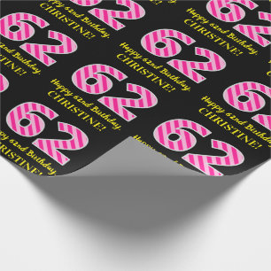 Papel De Presente Listras cor-de-rosa "62" do divertimento; 62nd