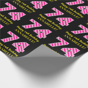 Papel De Presente Listras cor-de-rosa "74" do divertimento; 74th