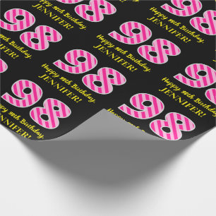 Papel De Presente Listras cor-de-rosa "98" do divertimento; 98th