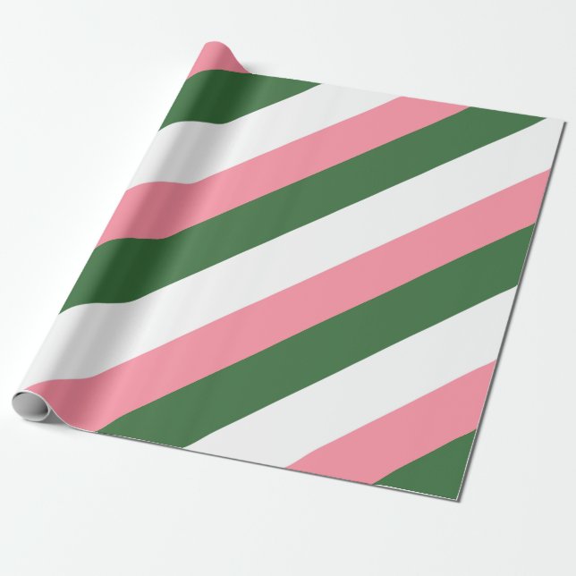 Papel De Presente Listras cor-de-rosa, verdes e brancas (Desenrolado)