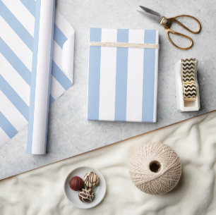Papel De Presente Listras Costeiras Preppy Azul e Branco