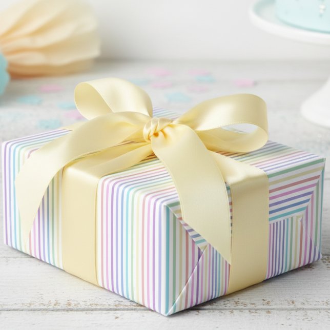 Papel De Presente Listras de Arco-Íris Feminino (Girly Rainbow Stripes Wrapping Paper for Her. Cute and Simple Multicolored Striped Pattern for Kids.)