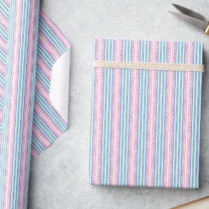 Papel De Presente Listras de azul e rosa em aquarela