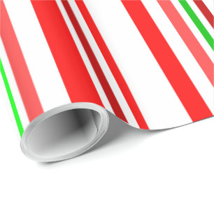Papel De Presente Listras de Bastão de Doces Vermelho Branco Verde P