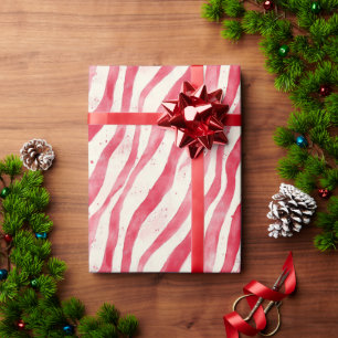 Papel De Presente Listras de Bengala de Natal Branco Vermelho