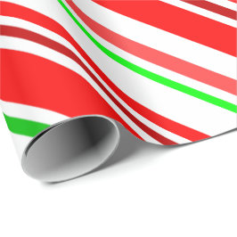 Papel De Presente Listras de Bengala Vermelho Branco Verde Festivo