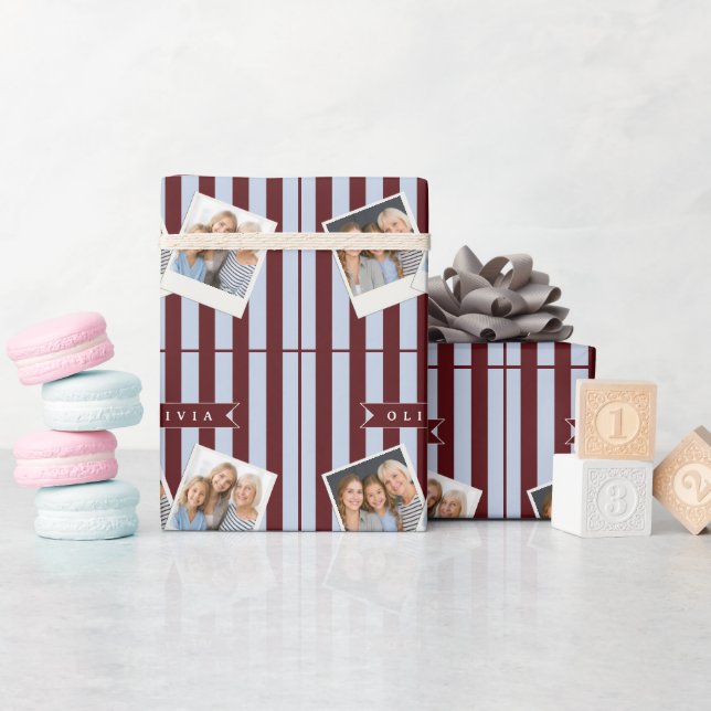 Papel De Presente Listras de Cabana Azuis e Marrons Personalizadas P (Chá de bebê)