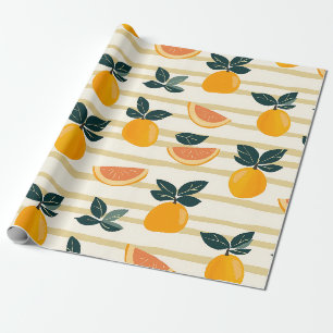 Papel De Presente Listras de Citrinos Mediterrâneos e Toranja Rosa