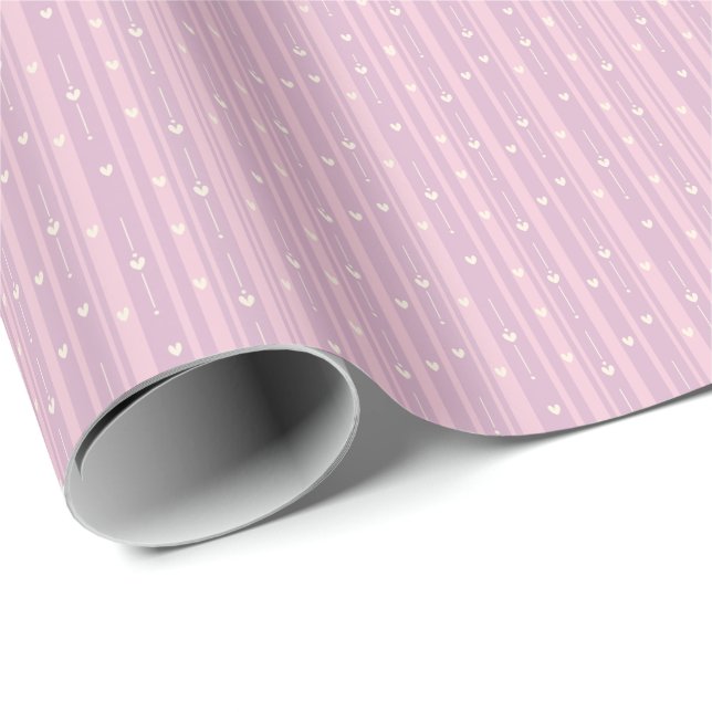 Papel De Presente Listras de Coração Corado Padrão (Ponta do rolo)