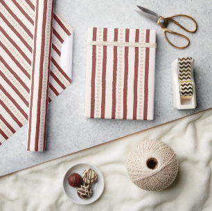 Papel De Presente Listras de Coração Vermelho Creme Dia dos Namorado