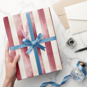 Papel De Presente Listras de Creme Vermelho Chá de Noiva