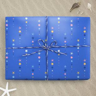 Papel De Presente Listras de Estrela-do-Mar Azul Cobalto Costeira