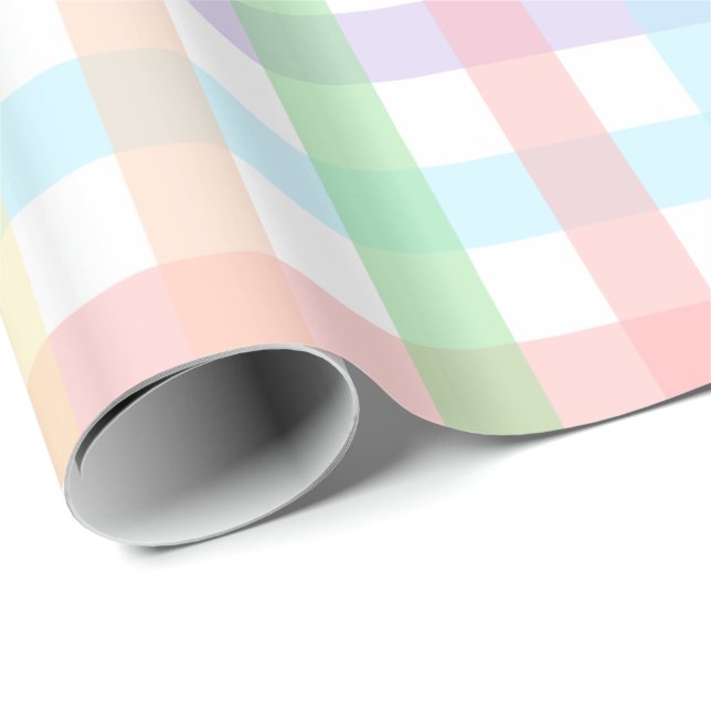 Papel De Presente Listras de Gingham Pastel (Ponta do rolo)