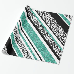 Papel De Presente Listras de impressão leopardo azul-escura, de cor 