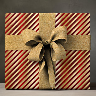 Papel De Presente Listras de Luxo Vermelho e Dourado Elegantes