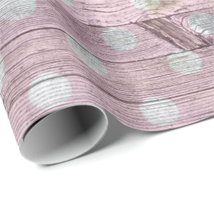 Papel De Presente listras de madeira com bolinhas cor-de-rosa e bran
